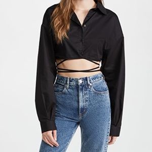 Black Button Down Crop Top